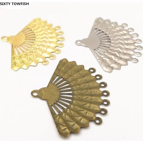 10 Piece 56*43mm Gold color/White K/Antique bronze Metal Filigree fan-shaped Flowers Slice Charms DIY Component Findings