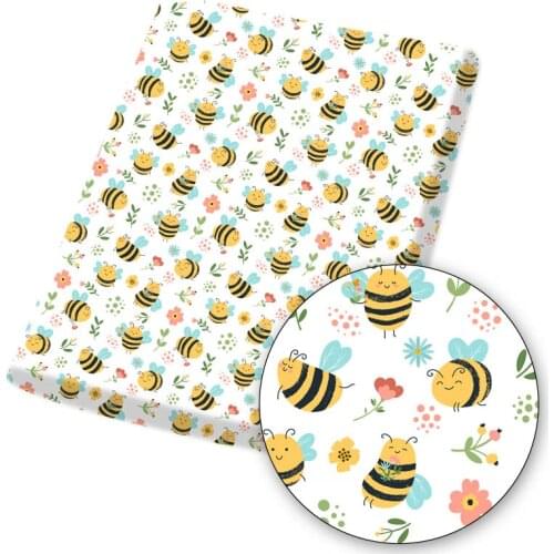 Polyester Cotton Fabric Cute Honey Bee Flower Printed Fabric DIY Sewing Home Textile Garment Bag Material 45*145cm/pc 80g IBOWS