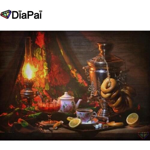 DIAPAI Full Diamond Embroidery Diy 5D Diamond Painting Cross Stitch "Oil lamp tea set" Full Drill Home Room Decor A26180