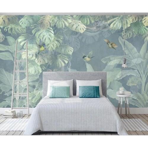 Custom 3D mural wallpaper Nordic vintage hand-painted tropical plants TV background wall decorative painting
