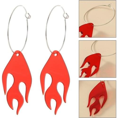 Transparent Resin Flame Acrylic Earrings Punk Exaggeration Red Flame Earrings Hip Hop Vintage Earrings Charm Aesthetic Halloween