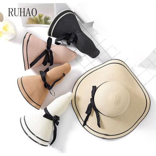 RUHAO 2019 Hot Sale Wide Brim Straw Hats Summer Sun Hats Women Leisure Beach Hats Lady Flat Gorras summer hats for beach women