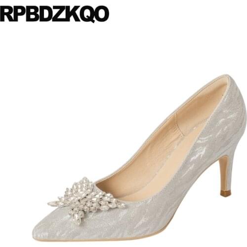 Wedding Diamond Pumps Cinderella Glitter Crystal Silver Rhinestone Heels High Bridesmaid Bling Stiletto Women Shoes Pointed Toe