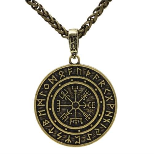 Punk Viking Fashion Compass Mysterious Rune Amulet Mens and Womens Necklace
