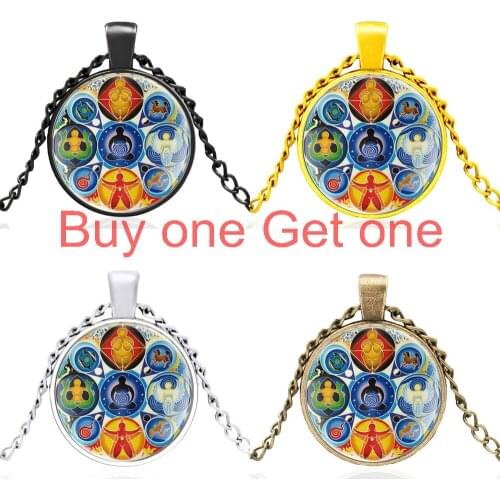 Magical Magic Yoga Open Chakra Glass Cabochon Men Women Fashion Pendant Necklace Jewelry Accessories Gifts