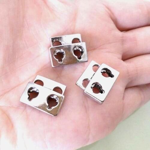 DIY 50pcs/lot square metal alloy stoppers toggle cord locks Drawstring lock two holes for bungee cord Silver color 2016031406