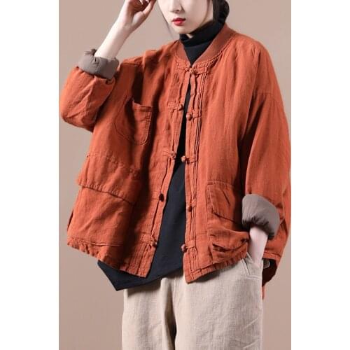 Aransue Oversized Loose Padded Coat Cotton Linen Veste De Femme Women Autumn Winter Outwear Long Sleeve Jackets