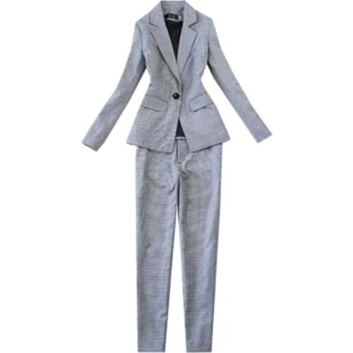 New Plaid Women Suit Sets Blazer & 9 points pants Work Pants Suits 2 Piece Sets Office Lady Suits Women Outfits Spring