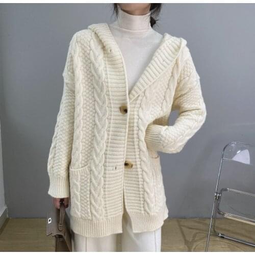 2021 Woman Thick Sweater V-Neck Cardigans Female Spring Autumn Knitted Loose Tops Casual Fashion Ladies Warm Coat Jumpers H851