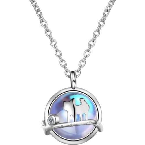 KOFSAC New 925 Sterling Silver Necklace Girl Fashion Valentines Day Jewelry Cute Cat Crystal Pendant Women Birthday Present