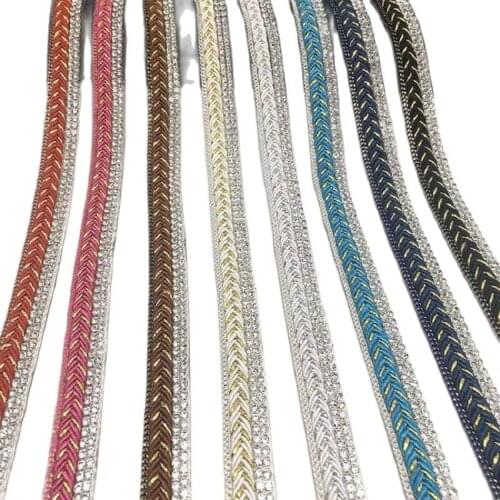 Hotfix Rock Diamond Crystal Ribbon Trimming 1Yard/Lot 12mm Width Rhinestone Chain Tape Fabric Applique Banding for Accessories