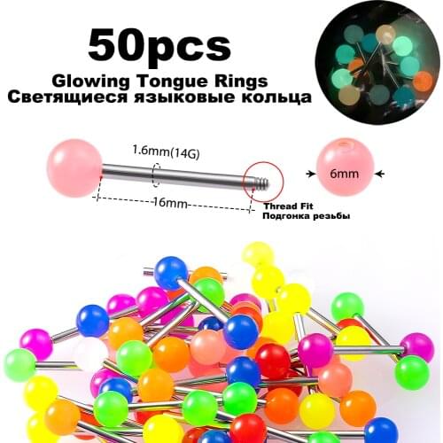 10/50PCS Surgical Steel Glitter Tongue Piercing Ball Barbell Bar Tongue Ring Body Studs Piercing Jewelry 14G Women Men Piercing
