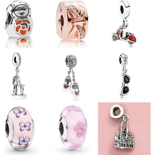 2019 NEW 100% 925 Sterling Silver Spring Glass Bead Ghost Elephant Paw Prints Puppy RED Flower Charm Children Women Jewelry Gift