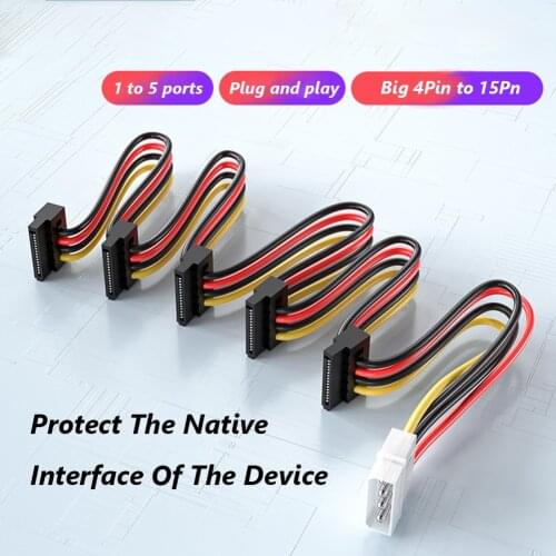 4 Pin to 15 Pin SATA 3.5/2.5 inch 1 to 5 SATA Hard Drive Power Supply Splitter Cable Cord SATA Power Adapter