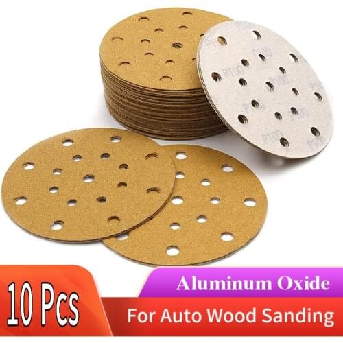 10pcs Flocking Yellow Sandpaper 6 Inch 17 Hole Self-adhesive for Sanding Abrasive Tools Electric Grinder Accessories