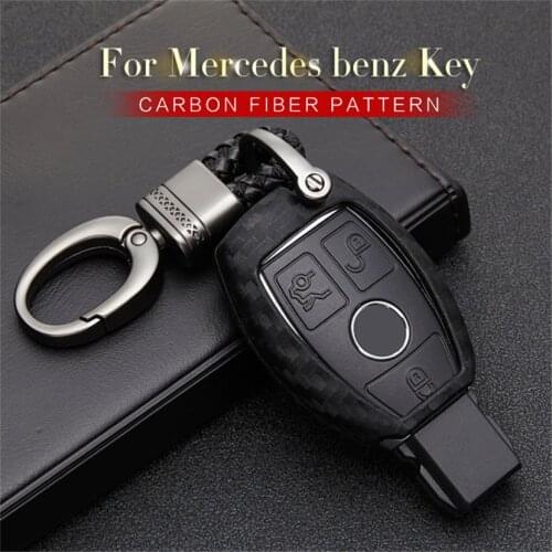 Carbon Fibe Car Key Case Fob Cover For Mercedes Benz W202 W203 W204 W210 W212 W176 W177 W213 GLA CLA Key Ring Bag Accessories