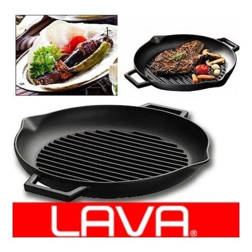 Cast iron Pan Striped-Grille Grill-30 Cm-Bbq--Grid Arbitrary-Gas Cooktop-stove and Induction-Lava