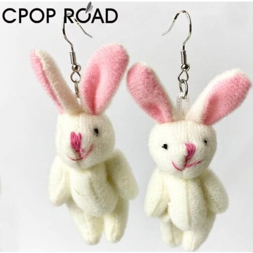 Cpop Easter Bunny Earrings for Women Super Cute White Pink Hairy Rabbit Pendant Dangle Earrings Fashion Jewelry Hot Sale Gift