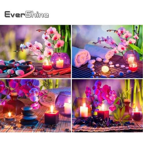 EverShine Diamond Painting Flowers Cross Stitch Kits DIY Diamond Embroidery Candle Picture Rhinestones Handicraft Handmade Gift
