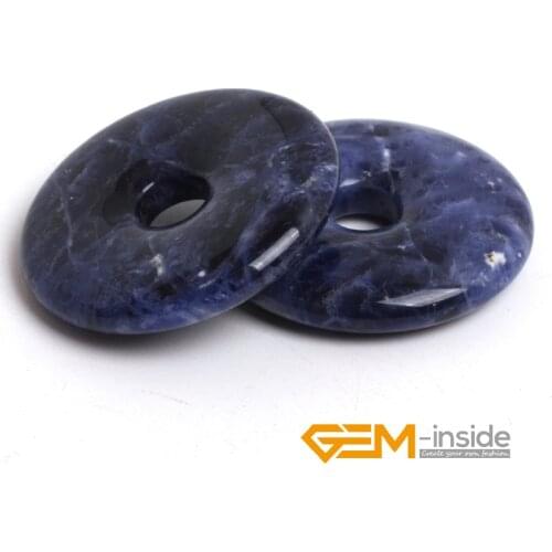 Donuts Shape Natural Sodalite Beads: 30mm 40mm 50mm Natural Stone Beads Loose Beads For Pendant Making 1 Pcs To Sale Wholesale