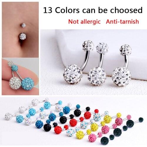 1pc 14G Piercing Navel Surgical Steel Single Crystal Rhinestone Belly Button Rings Navel Piercing Ombligo 5/8mm Ball Nombril