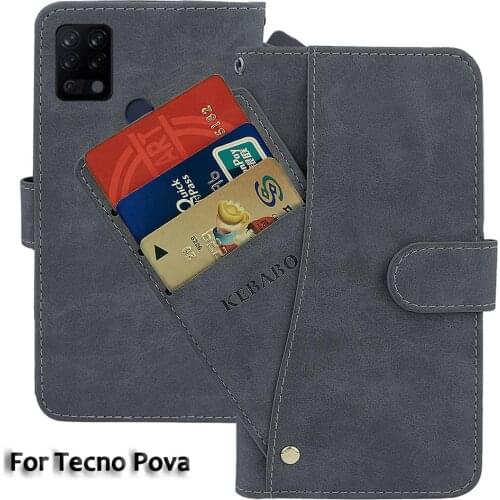 Leather Wallet Tecno Pova Case 6.8" Flip Fashion Luxury Front Card Slots Cases Cover Business Magnetic Phone Bags