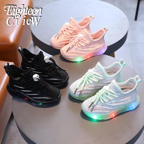 Size 21-30 Kids Light Up Shoes Mesh Breathable Sneakers Boys Sport Luminous Sneakers Children Casual Shoes Baby Glowing Sneakers
