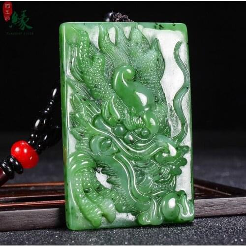 Top brand natural green jade pendant two side handcarved dragon jade pendants top brand jade jewelry jadeite jade necklace