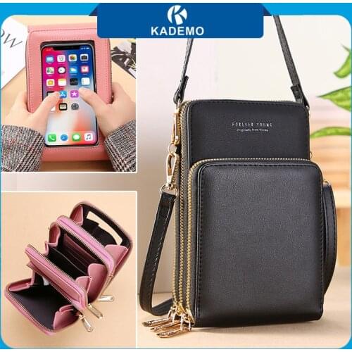 KADEMO Lightweight Touch Screen Mobile Phone Bag Purse PU Leather RFID Blocking Women Coin Purse Wallet Small Crossbody Bag
