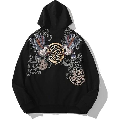 Makuluya Spring Autumn Men Boys Casual High Street Streetwear Pullover Hoodies Embroidered Chinese Style All-Match Fashion L