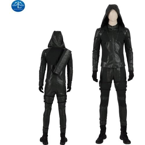 Green Arrow Cosplay Oliver Queen Blackish Green Suit Halloween Costume for Men DC Arrow Season 8 TV Series Leather Coordinates