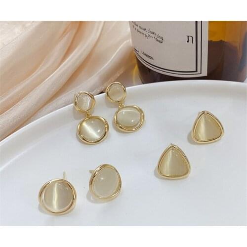 Fashion Metal Geometric Rounded Triangular Opal Stud Earrings Stone Minimalist style Earrings For Women wedding Accessories
