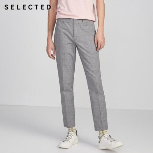 SELECTED Mens Cotton Yarn-dyed Plaid Trousers Regular Fit Slim Casual Fit Pants S|420214533