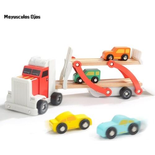 Toy Car Model Set Childrens Wooden Disassembly Double-deck Truck Assembled To Roll
