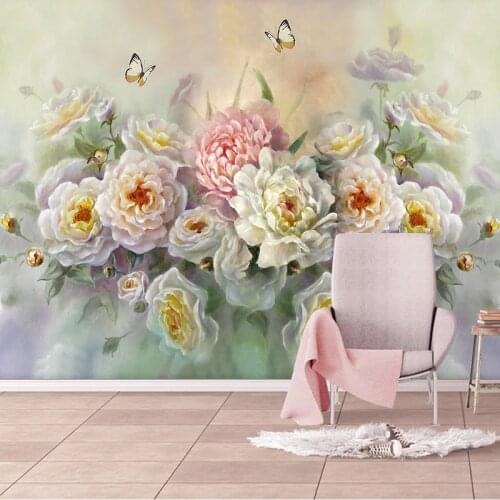 Custom Photo Wall 3D European Style Hand Painted Flower Butterfly Art Oil Painting Living Room Sofa TV Backdrop Mural Wallpaper