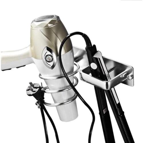 Punch Wall Mounted Hair Dryer Rack Aluminum Hairdryer Straightener Holder Blower Stand Bathroom Hair Drier Holder Accessories