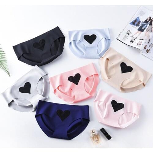 New Women Hip Anti-clips Panties Pretty Ice Silky Ladies Breathable Ruffles Briefs Seamless Solid Low-Rise Love Heart p