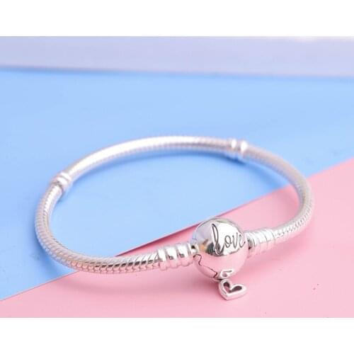 New 925 sterling silver Moments Freehand Heart Clasp Snake Chain pan Bracelets for women fit charms beads DIY Jewelry