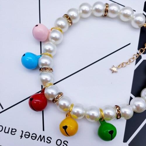 Cute Dog Necklace Pet Collar Pearl with bell Pendants Accessories Jewelry Neck Chain for Small Dogs Large Dog Cats