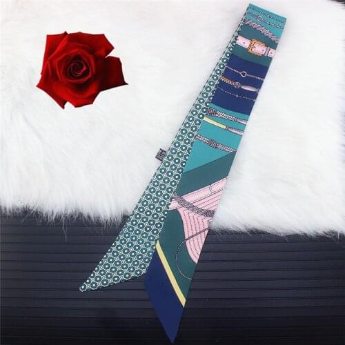Trendy belt printing womens scarf brand fashion tie bag handle small silk scarf ribbon designer scarf shawl women turban MQ23