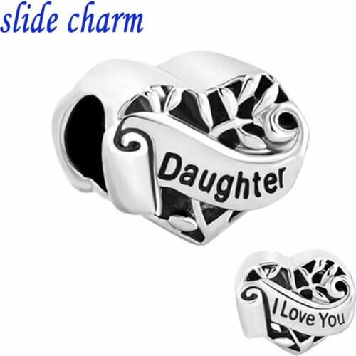 Slide charm Free shipping Valentines Day gift fashion hollow Daughter her I Love You love charm beads fit Pandora bracelet