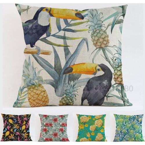 Tropical plants painting Green leaves Animal Toucan 45*45cm linen pillow case Cushion cover sofa pillow cushions