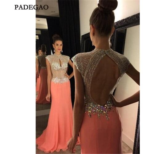 Gorgeous Evening Dress With Beading A-Line Long Prom Dresses Hollow Back Sweep Train Formal Evening Dresses Vestido de noche