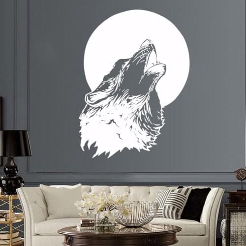 Wolf Howling To Moon Vinyl Wall Sticker Home Art Decoration Mural For Living Room Waterproof Removable Decal M0017