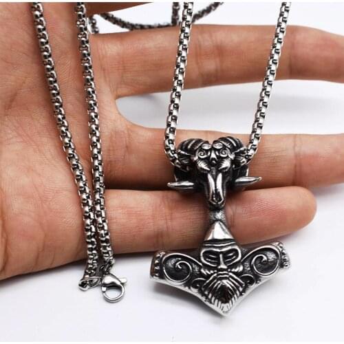 Vintage Viking Goat Jewelry Stainless Steel Thor Hammer Penant Viking Warrior Celtic Knot Pendant Necklace Dropshipping