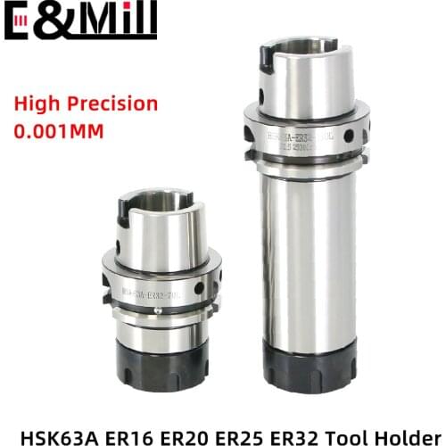 HSK63A ER16 ER20 ER25 ER32 Precision 0.001mm Balancing speed G2.5 40000RPM High Speed Cnc Tool Holder HSK 63 ER Milling Chuck