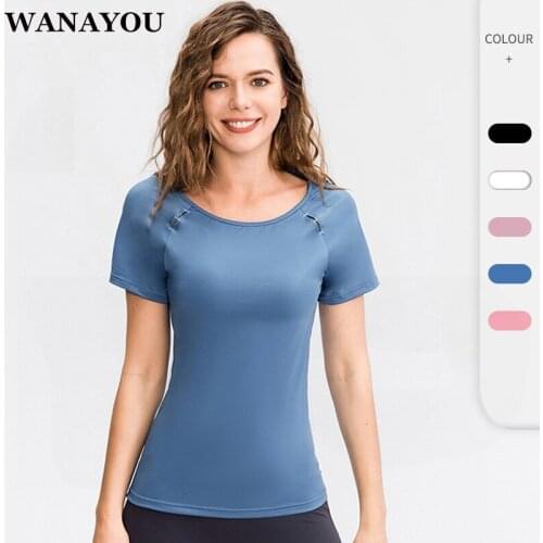 WANAYOU Breathable Yoga Workout T-Shirt,Quick Drying Jogging Activewear Tops,Fitness Elastic Gym Yoga Tops Women Sports Shirt