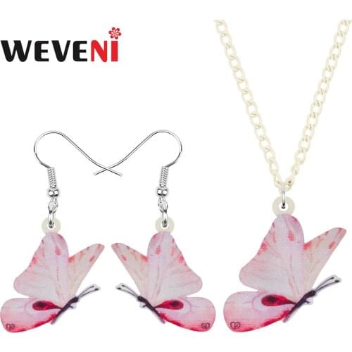 WEVENI Acrylic Sweet Pink Butterfly Jewelry Sets Animal Insect Earrings Necklace For Women Girls Friends Fashion Birthday Gifts