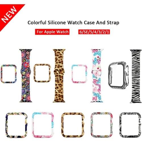 Colorful Silicone Watch Case Painted Silicone Strap for Apple Watch 6 SE / 42MM 5/4 44MM, Accessories for Iwatch 3/2/1 38MM 40MM