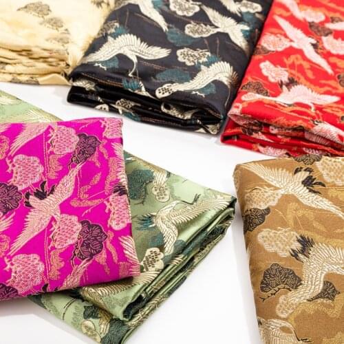 Japanese style crane Metallic Jacquard felt damask Fabric for DIY sewing Women Coat Dress Skirt bag upholstery patchwork